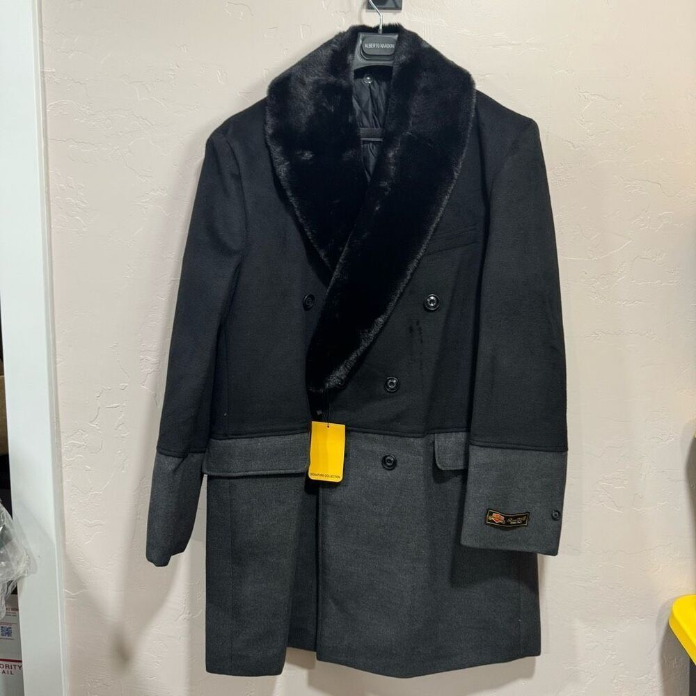 Signature Collection Genova Double Breasted  Topcoat with Removable Fur Collar B